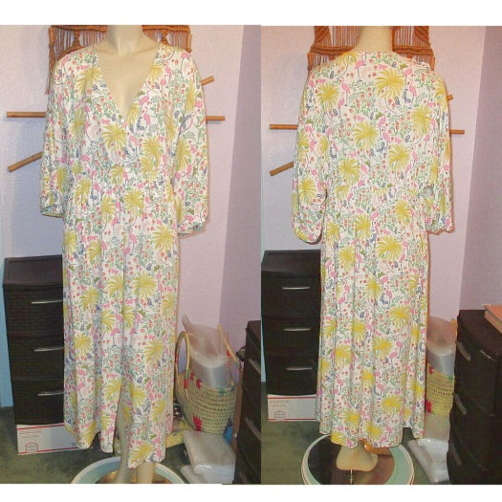 Boden Betsy Midi Dress Size 14 Pockets Kimono Pink Flamingo Floral Cottagecore